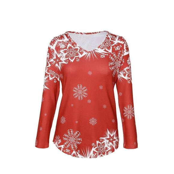 NWT NORACORA CHRISTMAS SNOWFLAKE ABSTRACT V NECK SHIFT CASUAL LONG SLEEVE TOP Si - Picture 2 of 9